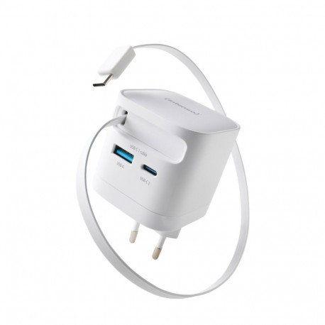 Intenso toiteadapter W65ACIC 65W 2xUSB-C/USB-A sissetõmmatava kaabliga, valge