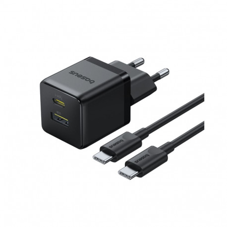 Wall Fast Charger Palm 30W USB + USB-C QC3.0 PD3.0 with USB-C Cable 1m, Black