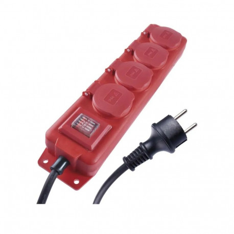 Current extension cable 10m, 3x1.5 mm² 4 sockets + switch, rubber cable, IP44 EMOS