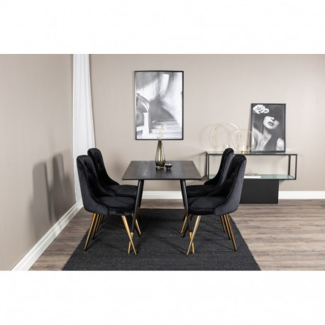 Söögitoa komplekt DIPP&VELVET DELUXE 4 tooli, must/kuldne