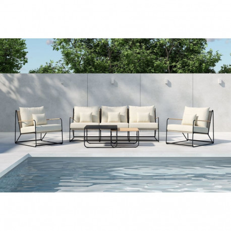 Aiamööbli komplekt PALAZZO 3-kohaline diivan, 2 lauda ja 2 tooli, must/beež