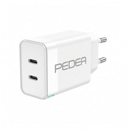 PEDEA kiirlaadija 40W USB-C (PD) 2 pesaga, valge