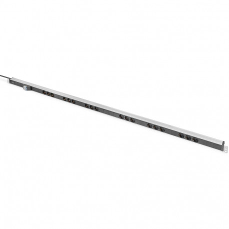 Steckdosenleiste mit Aluminiumprofil, 18-fach, 42HE (schwarz/aluminium, 2 Meter Kabel, Leitungsschut