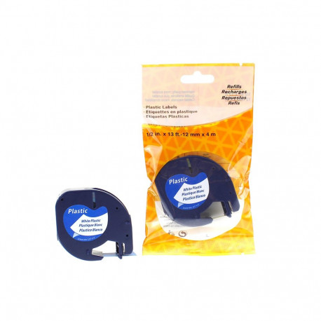 Markeerimislint Dymo LetraTag 12mm x 4m must trükk valge plast, 91221, analoog