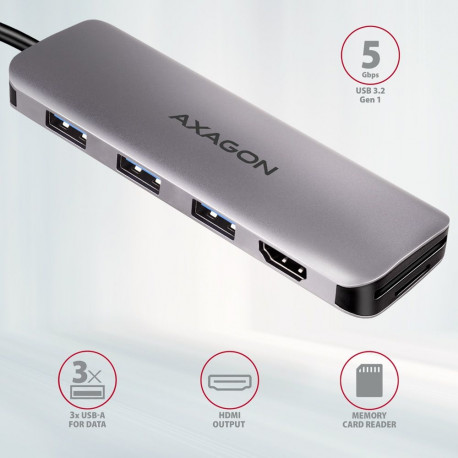 AXAGON SuperSpeed USB-C COMBO 5in1 jaotur | HMC-HCR3A