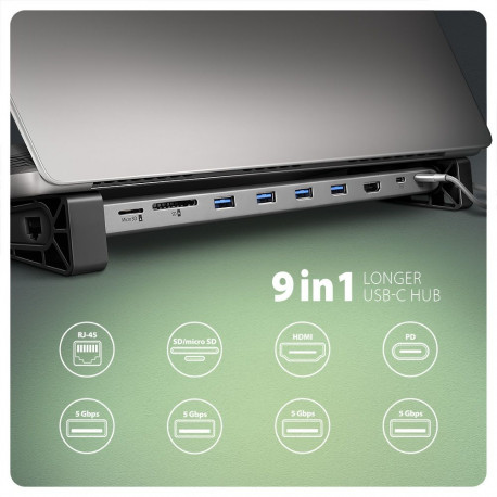 AXAGON USB-C 5Gbps pikem 9in1 jaotur | HMC-10HLS