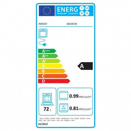 Indesit pliit I6G5KCW gaasipliidiplaat elektriahi grill energiatõhususklass A 72l 60cm lai 60cm süga