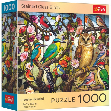 TREFL Puzzle with poster Stained Glass Birds, 1000 pcs