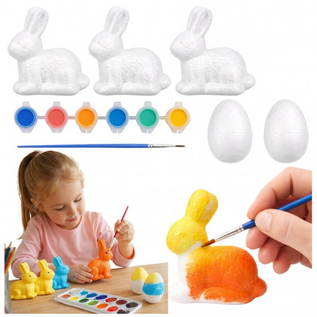 Zestaw Do Malowania Styropianowych Ozdób 3 Zające 2 Jajka Farby