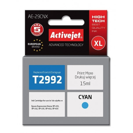 Activejet AE-29CNX tindikassett (asendus Epson 29XL T2992; Supreme; 15 ml; tsüaan)