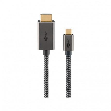 tekstiilkattega USB-adapterkaabel USB-C-pistik > HDMI-pistik 4K/60Hz 2Meter, must/hõbedane