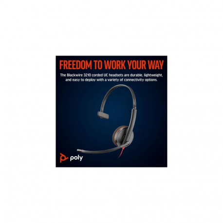 HP Poly Blackwire 3210 Monaural USB-C Headset +USB-C/A Adapter