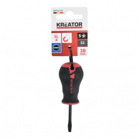 Kreator KRTH21201 Stubby slotted screwdriver, SL4, 38mm, S2 steel, magnetic tip, soft grip handle