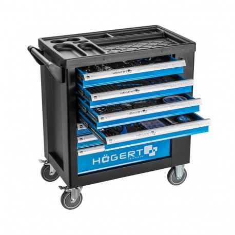 Hogert HT7G050 tool cabinet, 7 drawers, 544 pcs, 455x700x900mm, 15/25kg, 5x1.25" wheels, side door