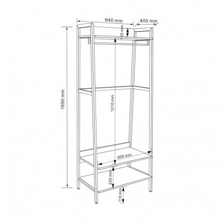 Hallway shelf LAVINIA 64x40xH169cm, ash/black
