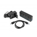 Mantis 4-Port USB Hub (2 x USB 3.0) with Individual Switches and Power Supply
