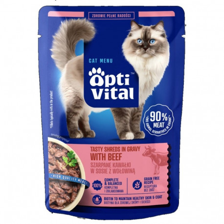 Cat Food - OptiVital Tasty Shreds in Gravy Beef 85g