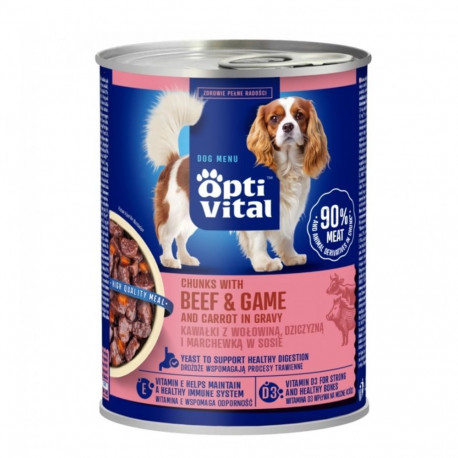 Dog Food - OptiVital Chunks with Beef, Game & Carrots in Gravy 415g