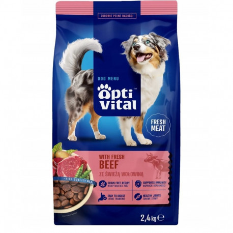 Dog Food - OptiVital With Fresh Beef Dry Dog Food 2.4kg Gluten-Free