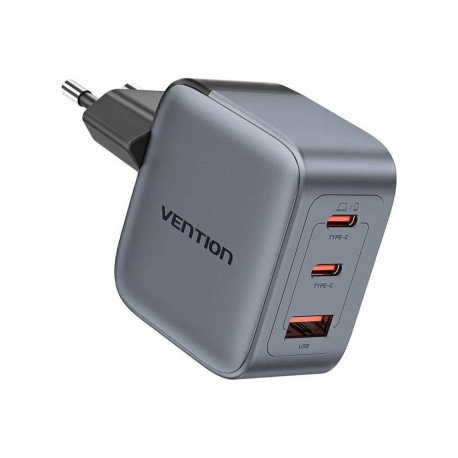 Power Adapter - Vention 70W GaN PD Charger 2x USB-C 1x USB-A Black
