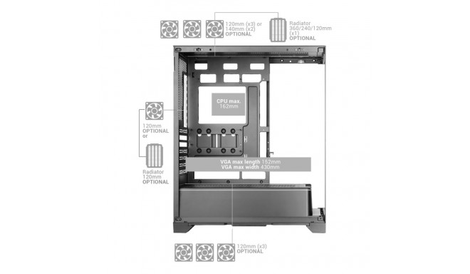 Computer Case - Mars Gaming MCPRISMA Midi Tower, RGB, Tempered Glass, Black