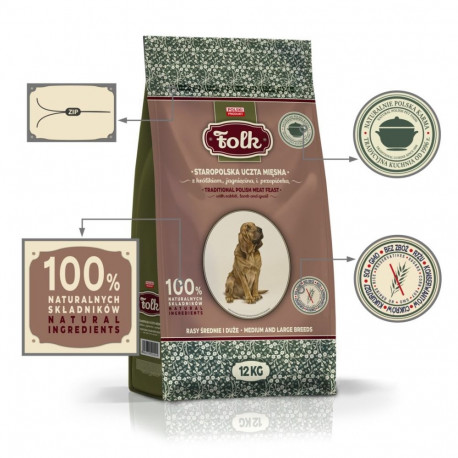 Dog Food - Folk Medium and Large Breeds Dry Food with Rabbit, Lamb, Quail 12kg