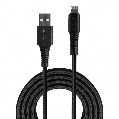 Cable - Lindy 1m Reinforced USB Type A to Lightning Cable 480Mbps PVC