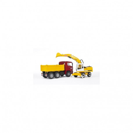Toy Vehicle - Bruder MAN TGA Construction Truck with Liebherr Excavator