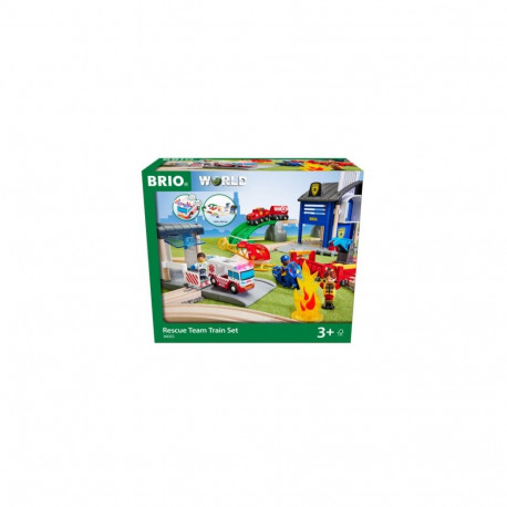 Toy Train Set - Brio Rescue Team Train Set (wooden tracks, emergency vehicles)