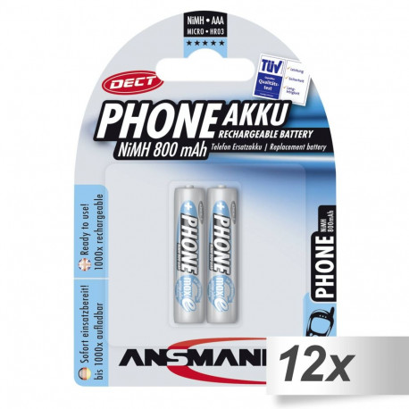 12x2 Ansmann maxE NiMH aku Micro AAA 800 mAh DECT telefon