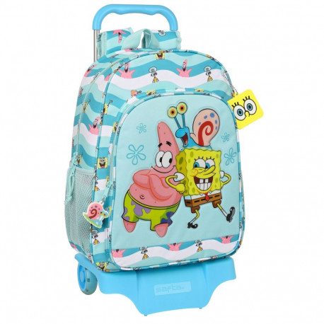 Ratastega koolikott Spongebob Stay positive Sinine Valge (33 x 42 x 14 cm)