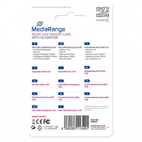 MediaRange MR956 4 GB must kaart