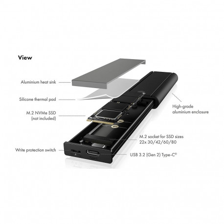 "ICY BOX IB-1807MT-C31 Externes USB-C 3.2 Gehäuse für M.2 NVMe SSD mit Schreibschutz"