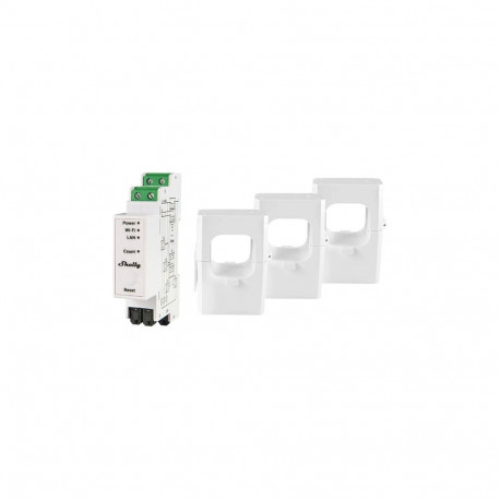 "Shelly Relais ""Pro 3EM 400A"" WLAN LAN Stromzähler Inkl. 3 400A Klemmen Messfunktion BT DIN-Rail"