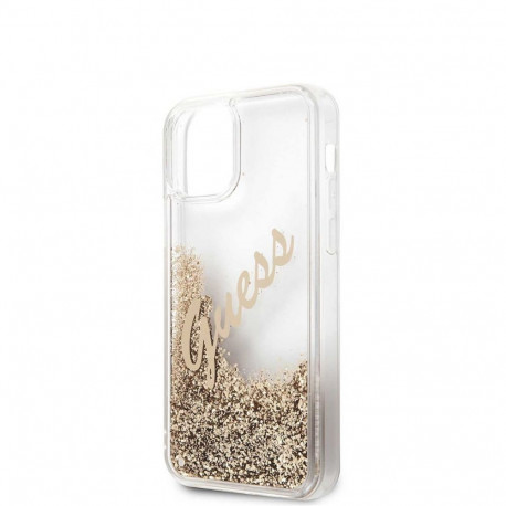 Guess Apple iPhone 12 Mini 5.4'' Liquid Glitter Vintage Cover Gold
