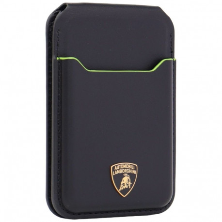 Lamborghini D1 Genuine Leather MagSafe Phone Wallet - Black and Green