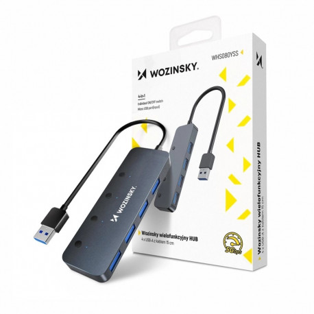 USB-A Hub Wozinsky WHS080YSS 4 x USB-A 3.0 with individual switches, aluminum, with 30 cm cable - gr