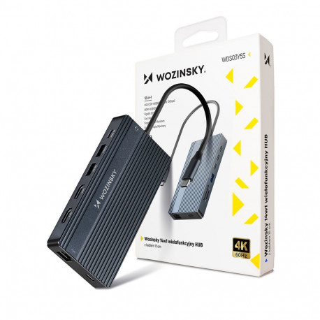 USB-C Hub 14 in 1 Wozinsky WDS03Y5S Multifunctional, Aluminum, for 3 Monitors, with 15 cm Cable - Gr