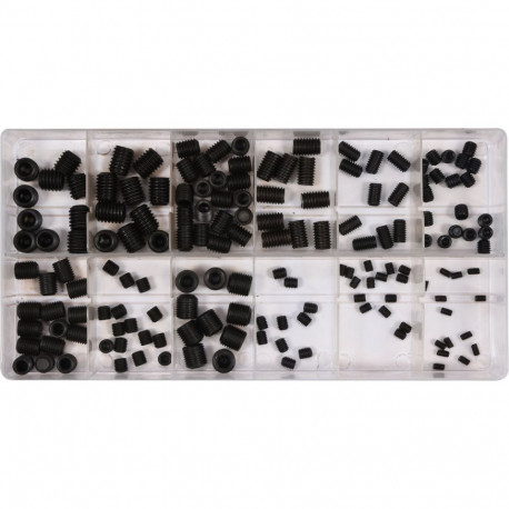 Yato kruvide komplekt YT-06777, 160 tk, DIN 913, meetriline keere, kuuskant, mustatud, 3x5mm-10x12mm