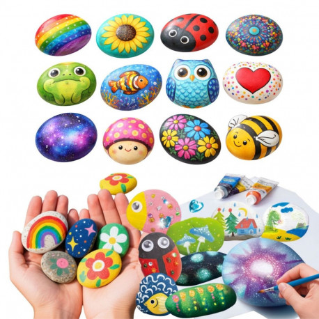 DIY kivide värvimise loovuskomplekt, helendavad värvid ja sädelusliimid