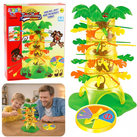 Pere osavusmäng Langevad ahvid palmipuu ja loosirattaga