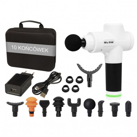 44-357# blow wave 4000 valge massaažipüstol + 10 otsikut + kohver