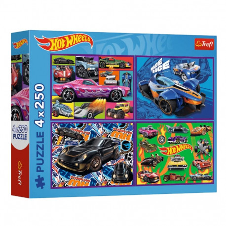 Puzzle - 4x250 - Hot Wheels - võidusõiduautod - Trefl 13312