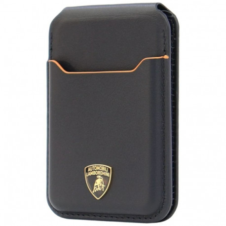 Audi Lamborghini D1 Genuine Leather MagSafe mobile phone wallet - black and orange