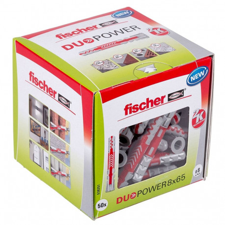 DUOPOWER dübelid 8x65 LD 50tk, helehall/punane