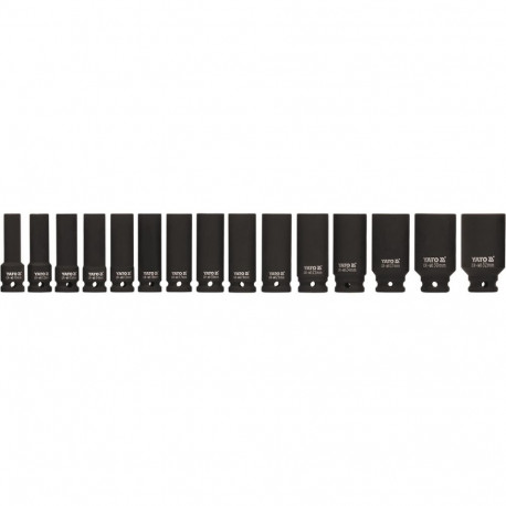 Yato Impact Socket Set YT-1055, 15 pcs, 1/2" 12.7 mm, hexagonal, long, CrMo SCM-440, phosphated, AS-