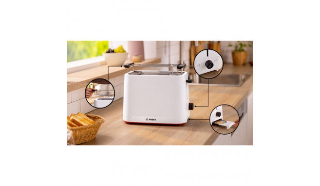 Toaster - BOSCH TAT3M121 2-Slice Defrost Function White