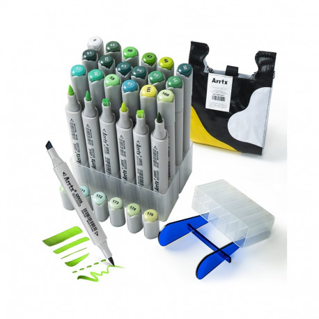 Double-sided Marker Pens ARRTX Oros, 24 Colours, green tone shade