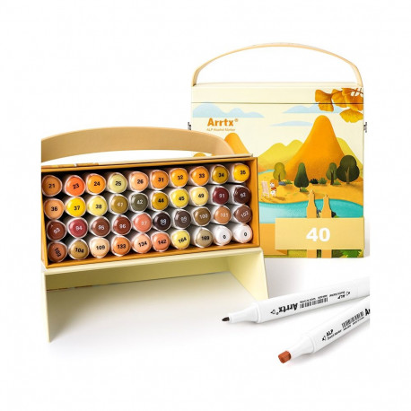 Double-sided Marker Pens ARRTX Alp, 40 Colours, yellow shade