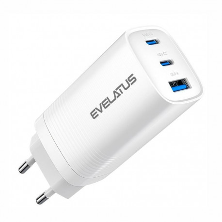 Evelatus 65W Max Fast Charger EU USB-C1/USB-C1/USB-A White